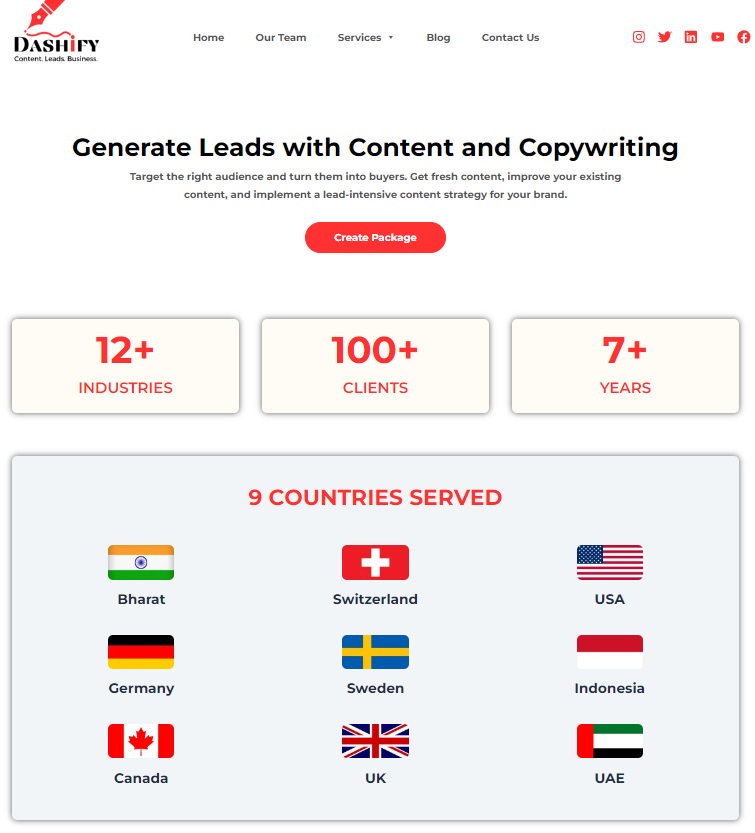 dashify homepage darshan shah content marketing services portfolio website wordpress